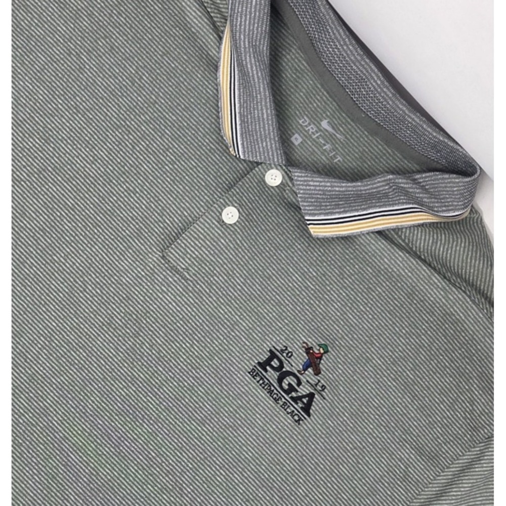 PGA Bethpage Black 2019 Nike Golf Dri-Fit Polo Shirt Mens XL Green Tight Striped
